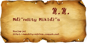 Mándity Miklós névjegykártya
